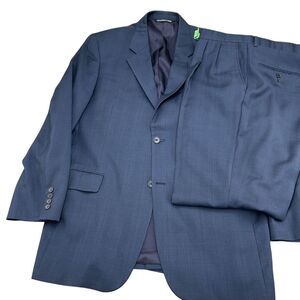 Paul Dione Suit Men 44L/35W 31.5L Blue Woven Wool‎ Classic Career Canada 2pc